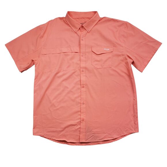 HUK Performance Fishing Tide Point Shirt Mens XL Orange Short Sleeve Outdoor - Picture 1 of 7